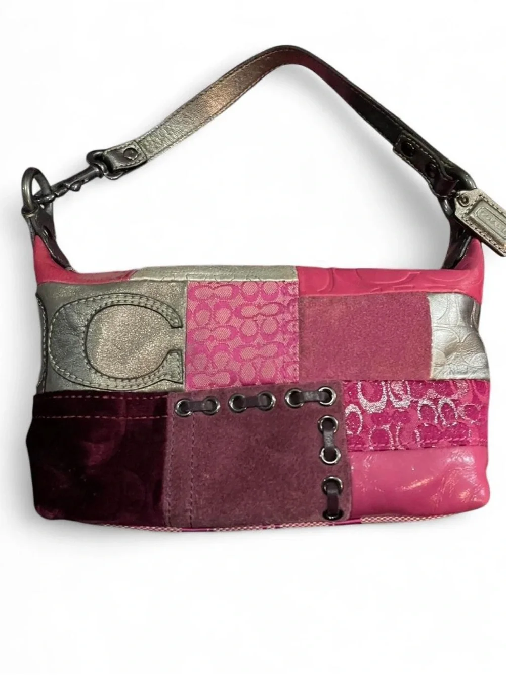 Coach Pink Holiday Patchwork Leather hobo Bag